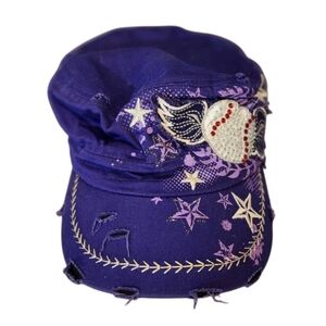 Distressed Purple Embroidered Softball Cap with Wings‎ and Stars